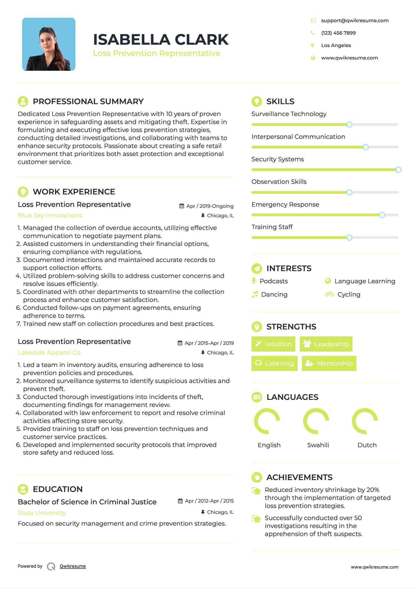 Loss Prevention Representative Resume Template