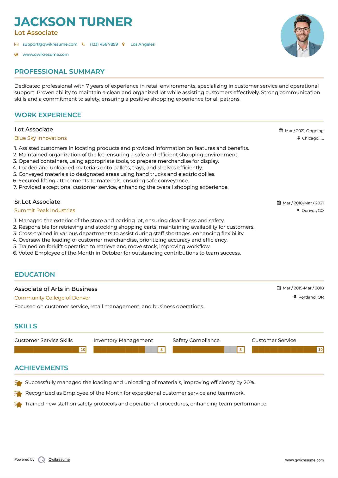 Lot Associate Resume Sample