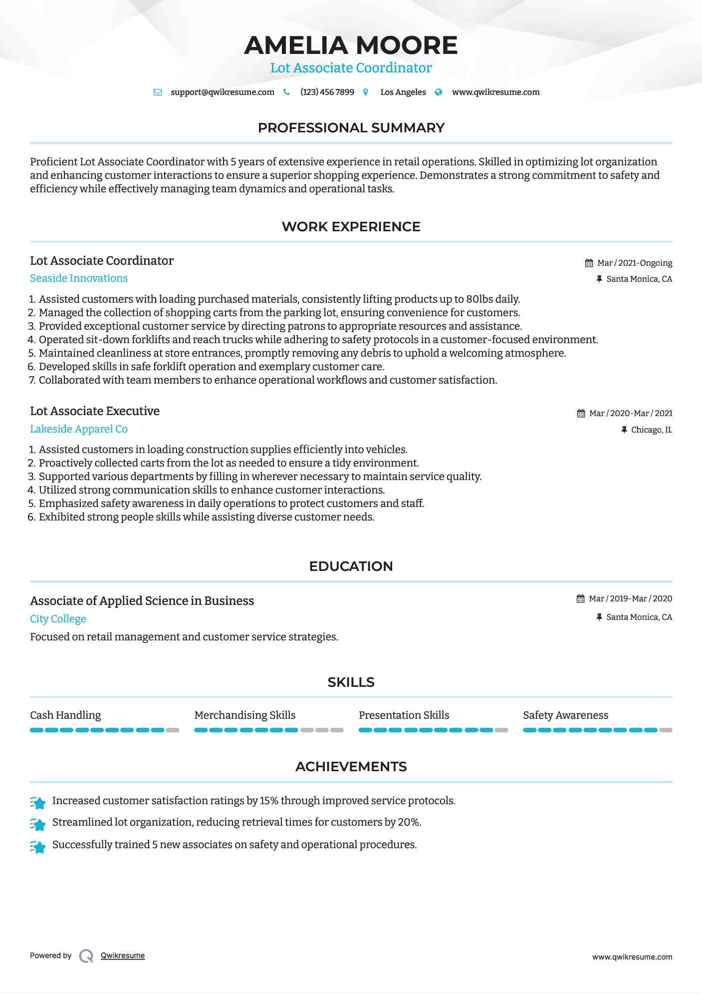 Lot Associate Coordinator Resume Template