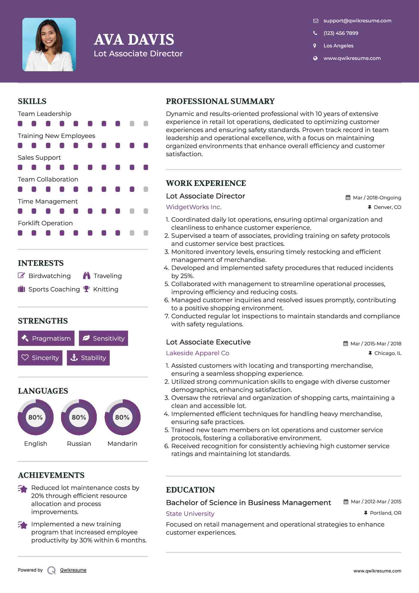 Lot Associate Director Resume Template