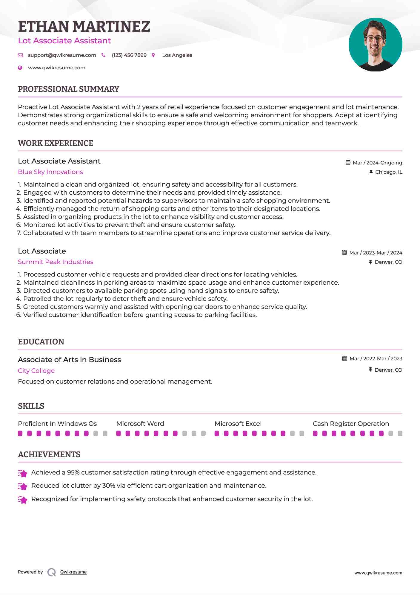 Lot Associate Assistant Resume Template