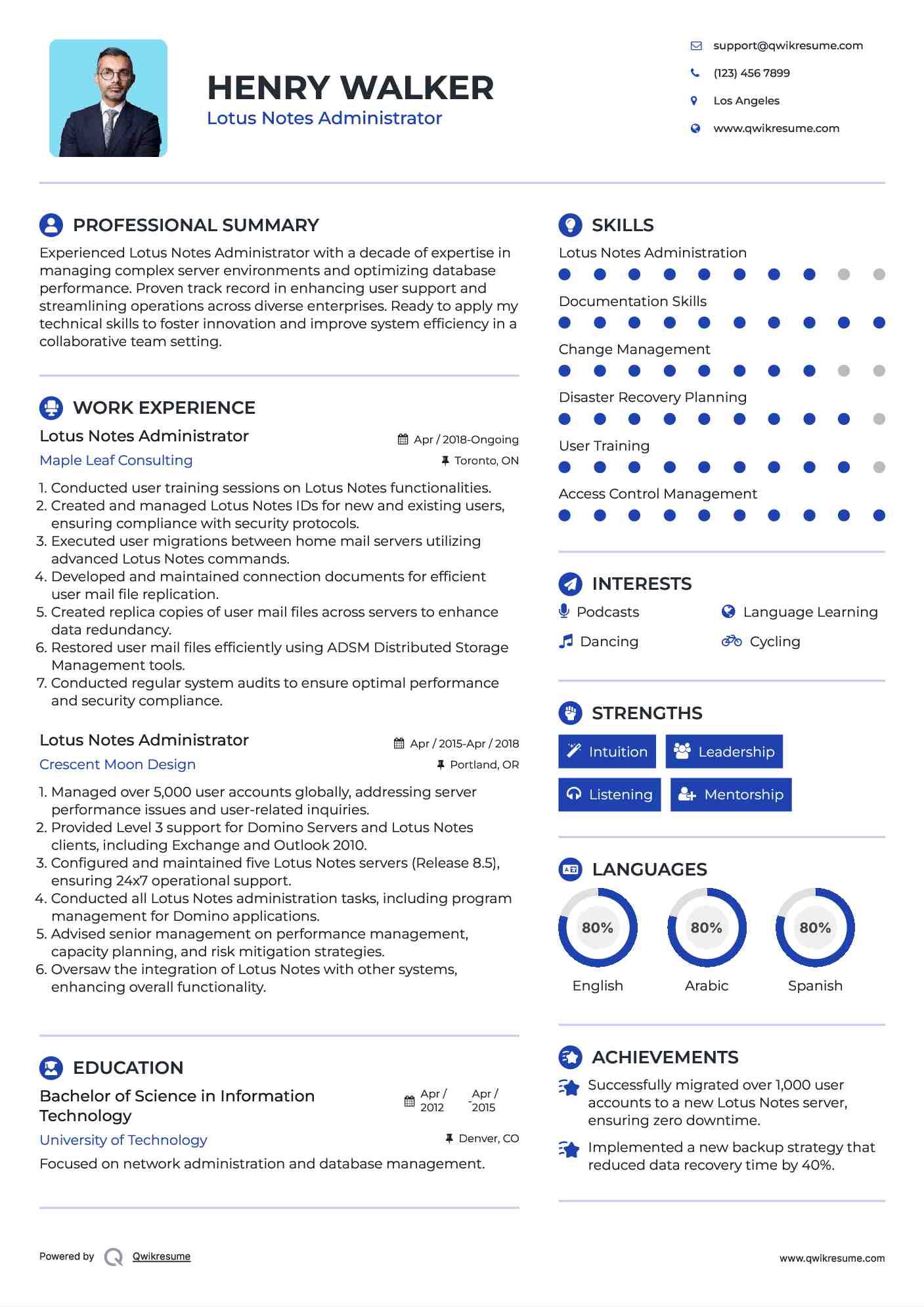 Lotus Notes Administrator Resume Model