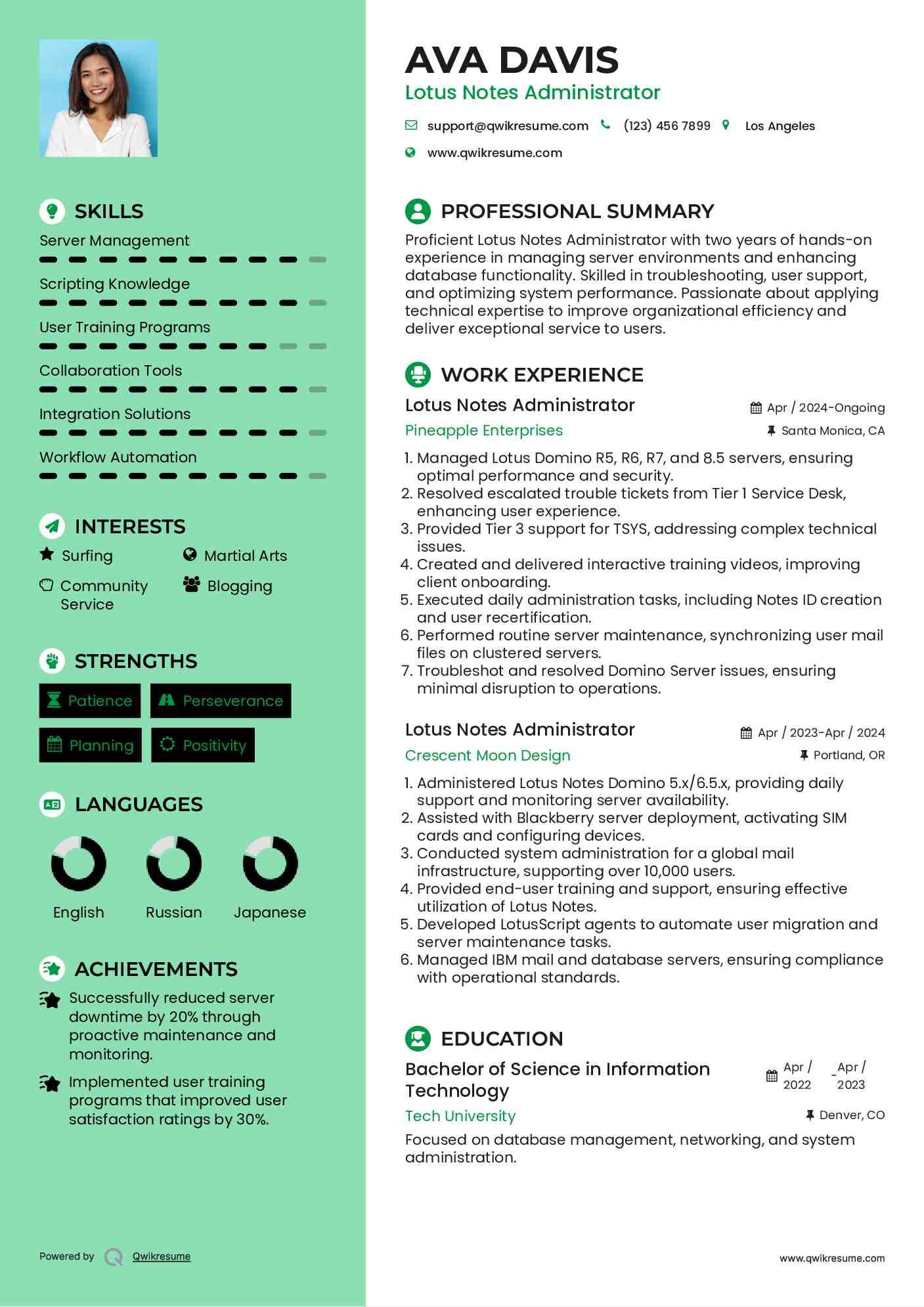 Lotus Notes Administrator Resume Sample
