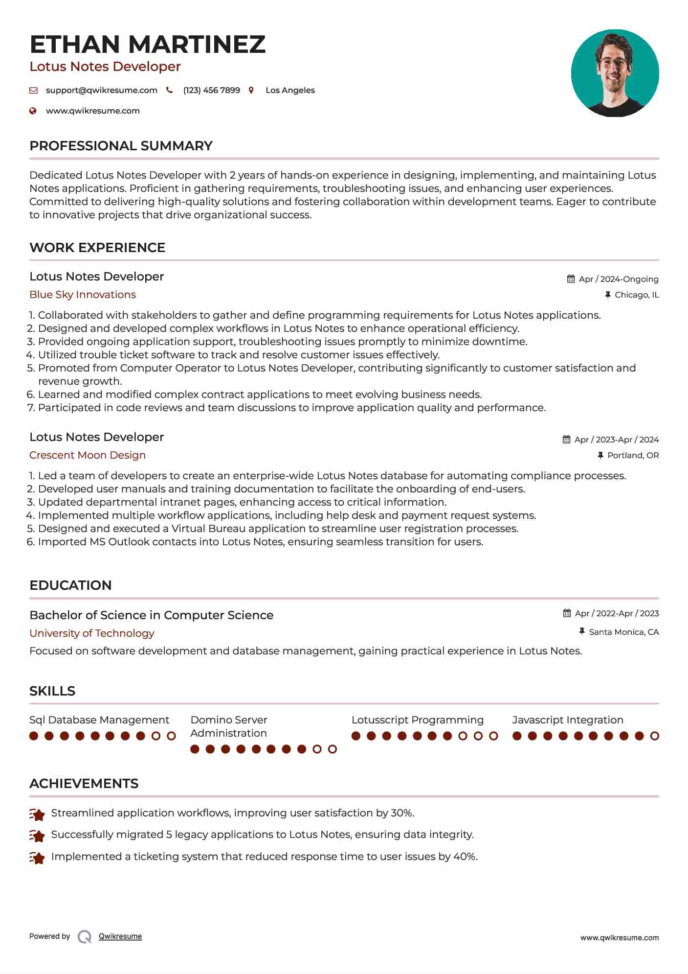 Lotus Notes Developer Resume Template