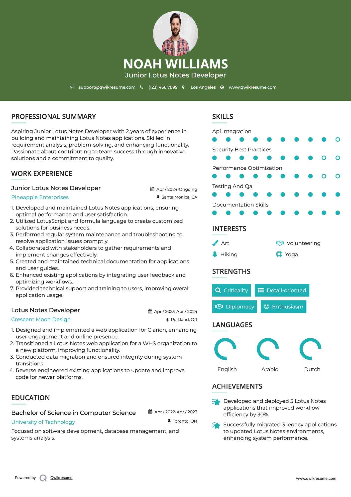 Junior Lotus Notes Developer Resume Format