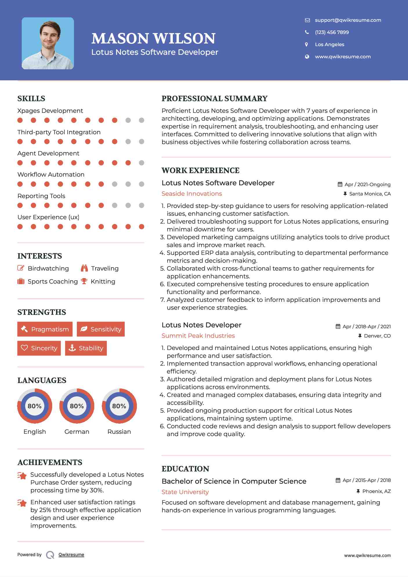 Lotus Notes Software Developer Resume Sample
