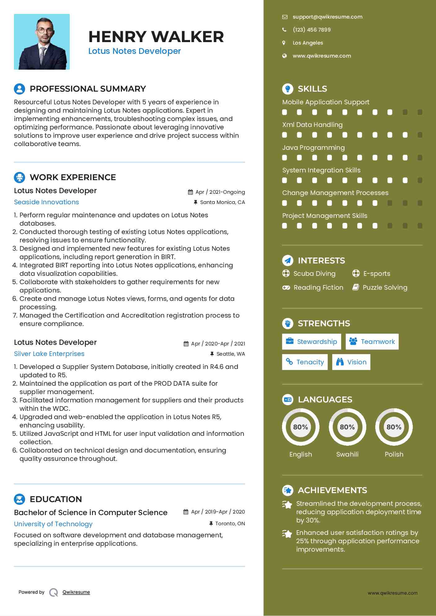Lotus Notes Developer Resume Model