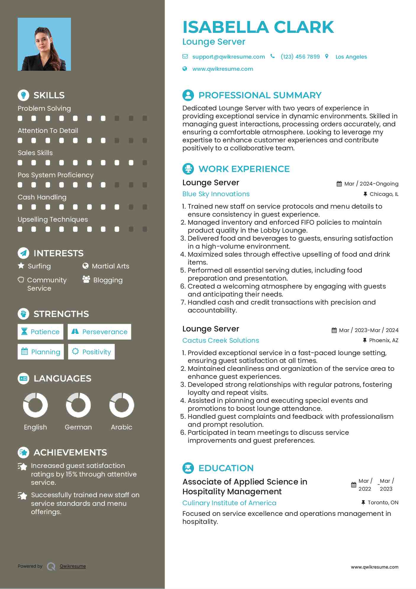 Lounge Server Resume Template