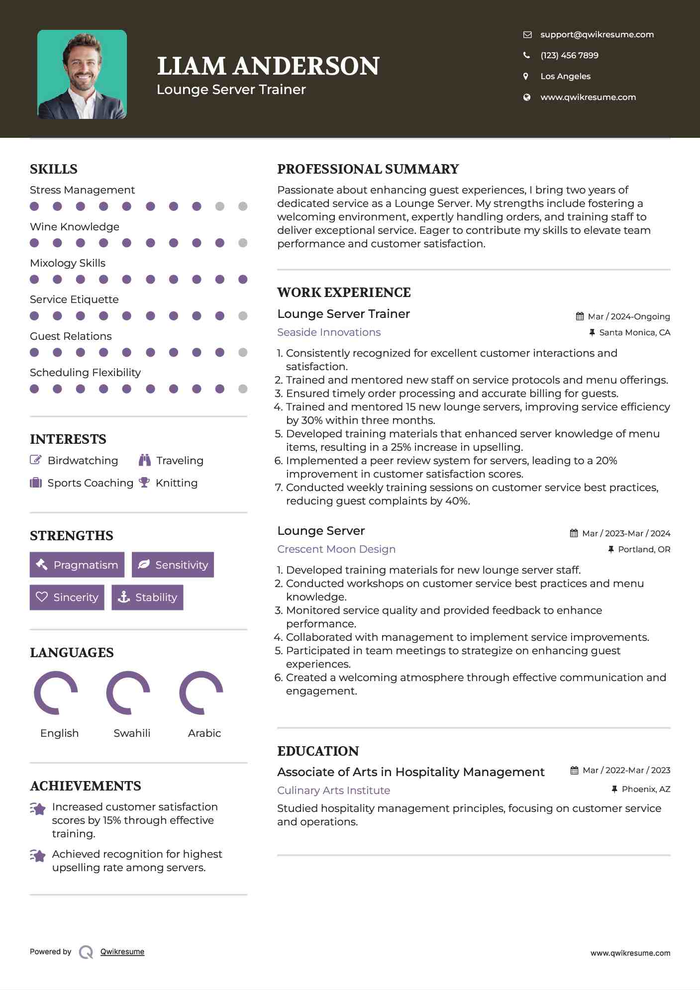 Lounge Server Trainer Resume Format