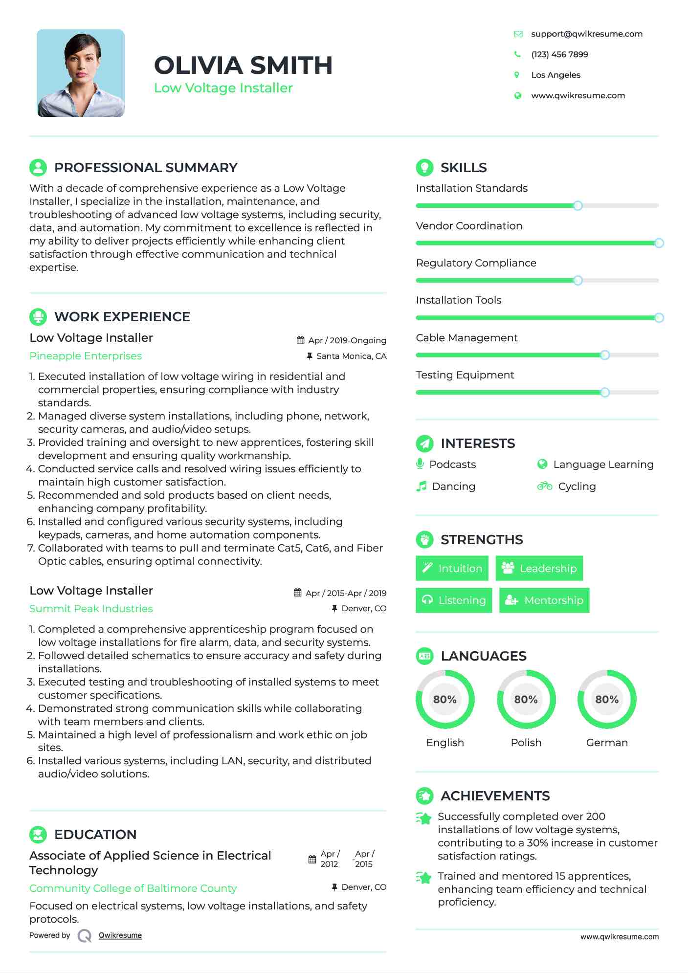 Low Voltage Installer Resume Format
