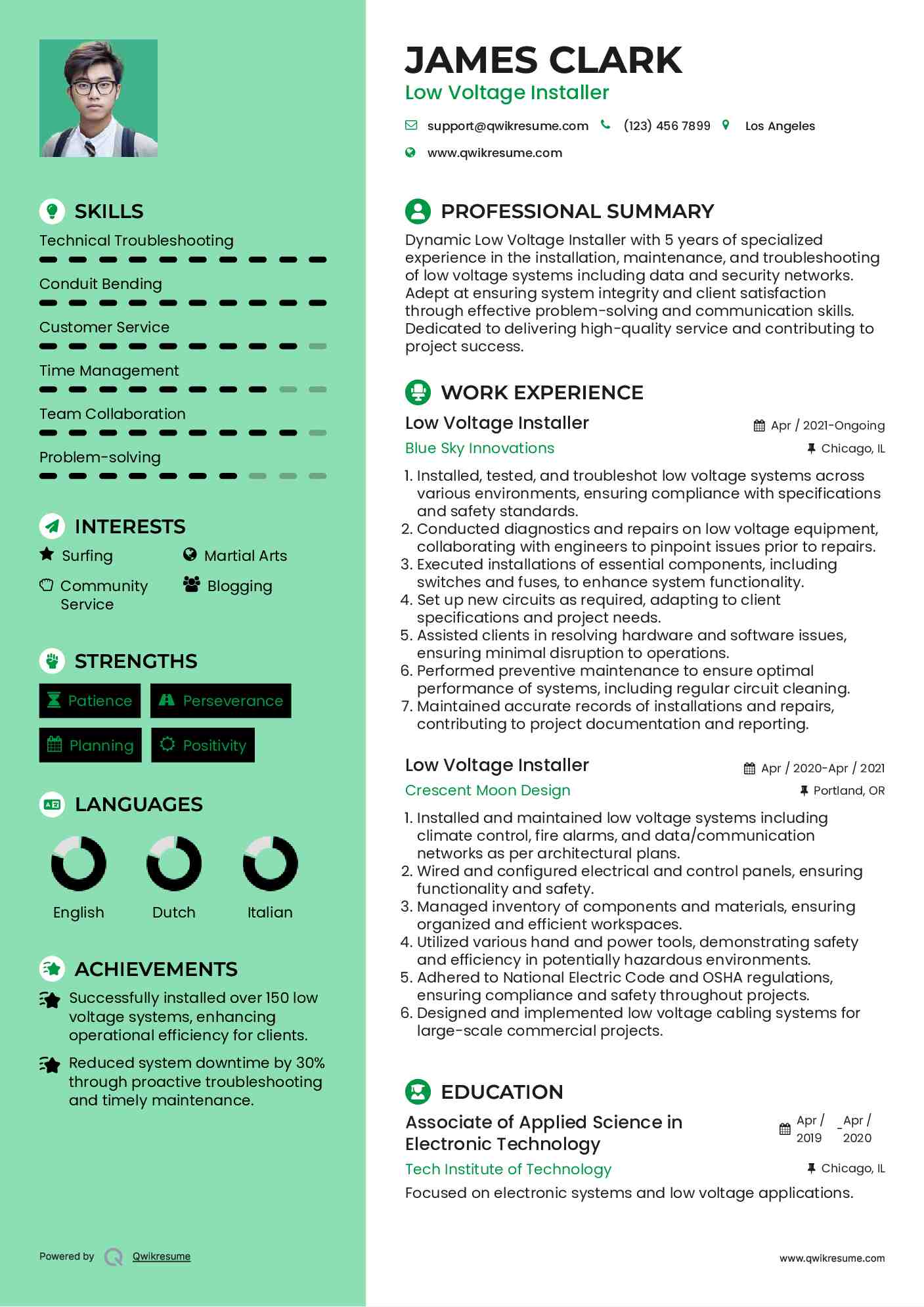 Low Voltage Installer Resume Template