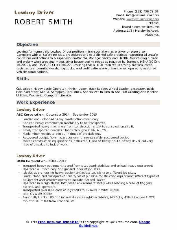 Lowboy Driver Resume Samples QwikResume