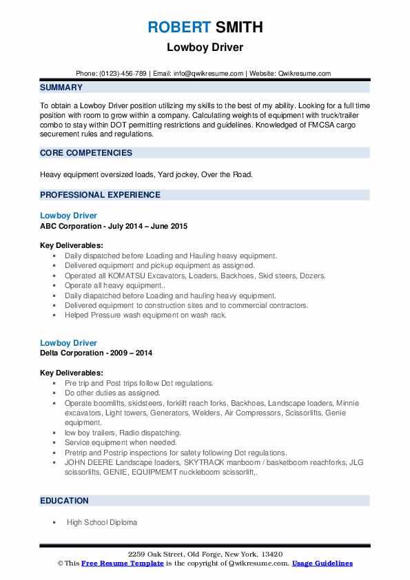 Lowboy Driver Resume Samples QwikResume