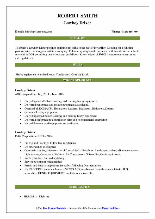 Lowboy Driver Resume Samples QwikResume