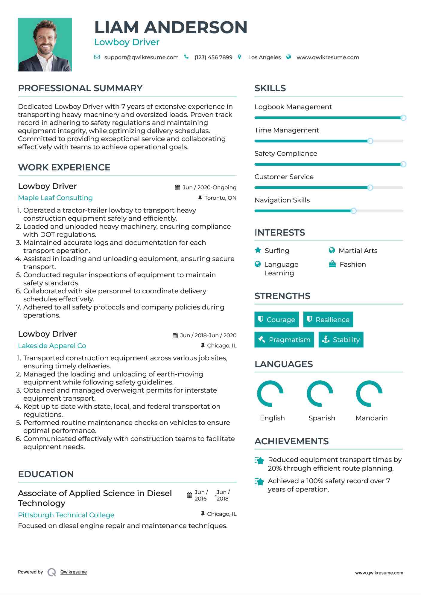 Lowboy Driver Resume Model