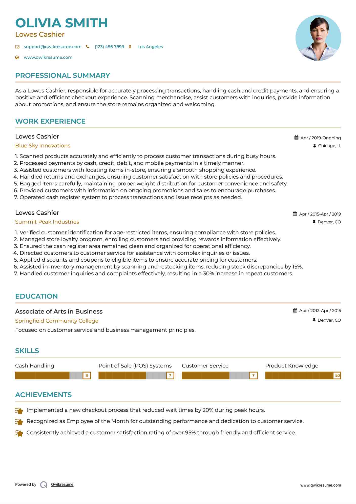 Lowes Cashier Resume Format