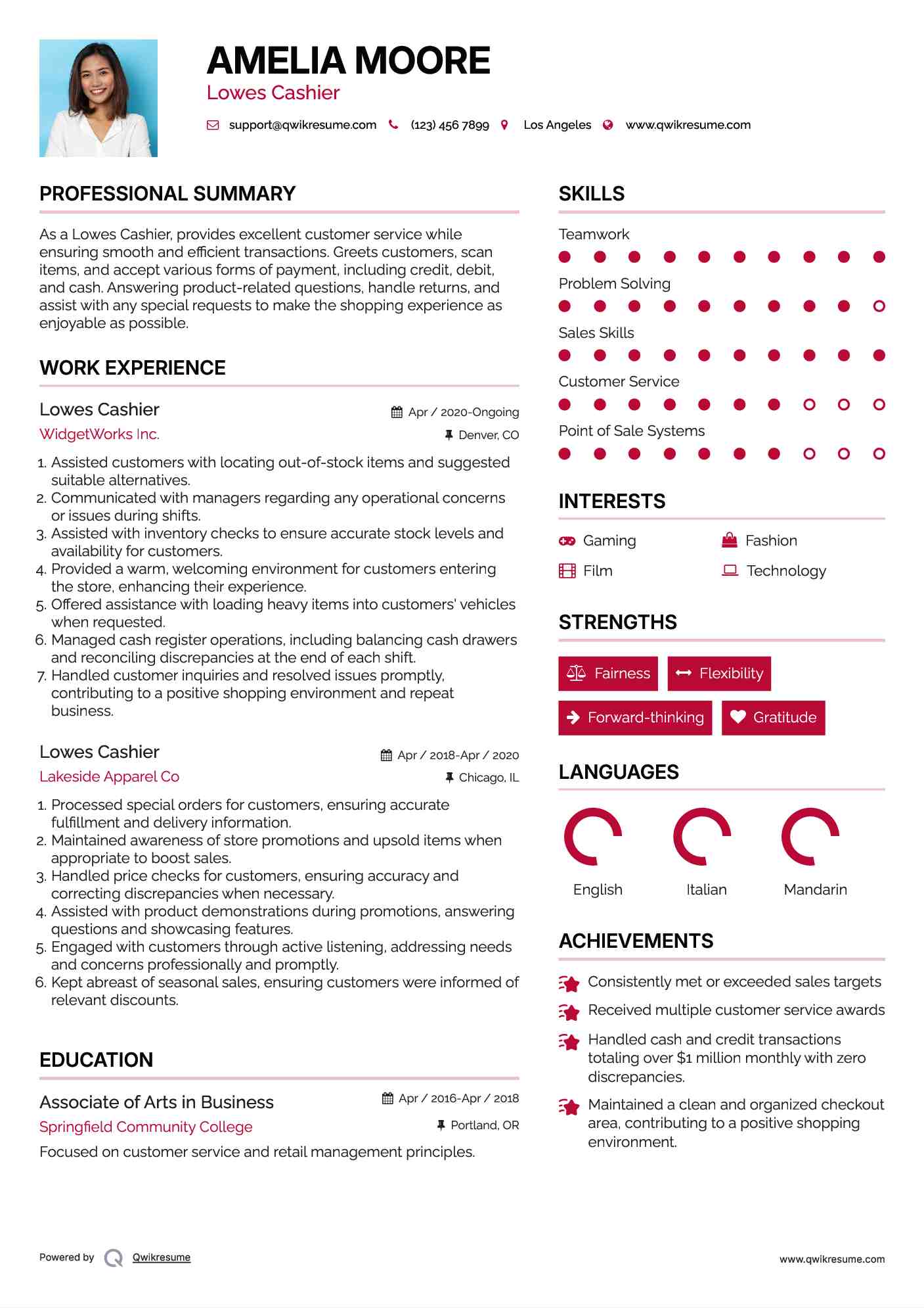 Lowes Cashier Resume Model
