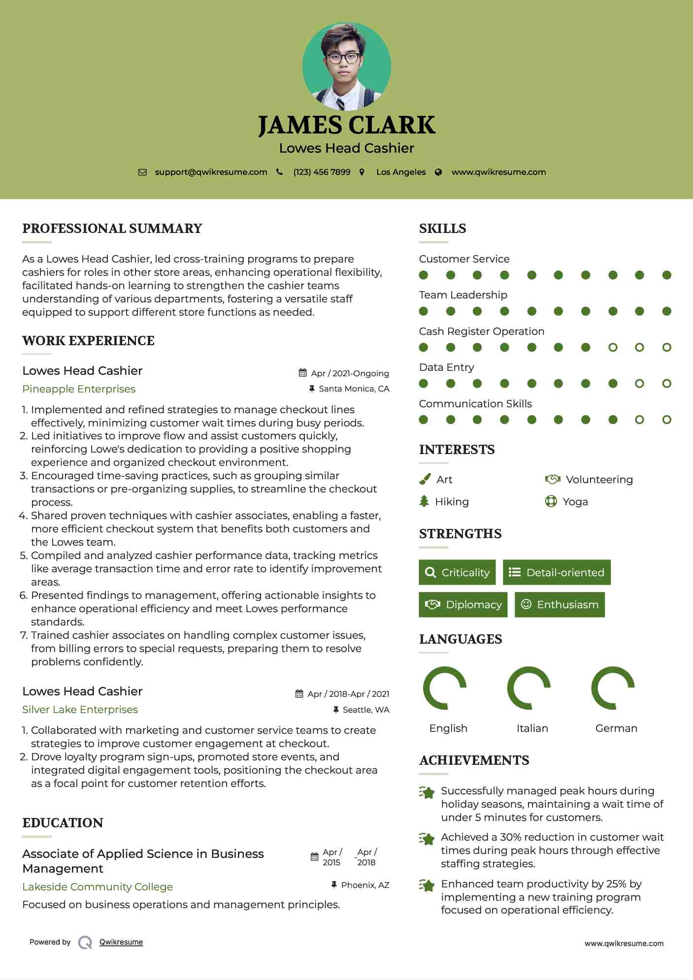 Lowes Head Cashier Resume Template