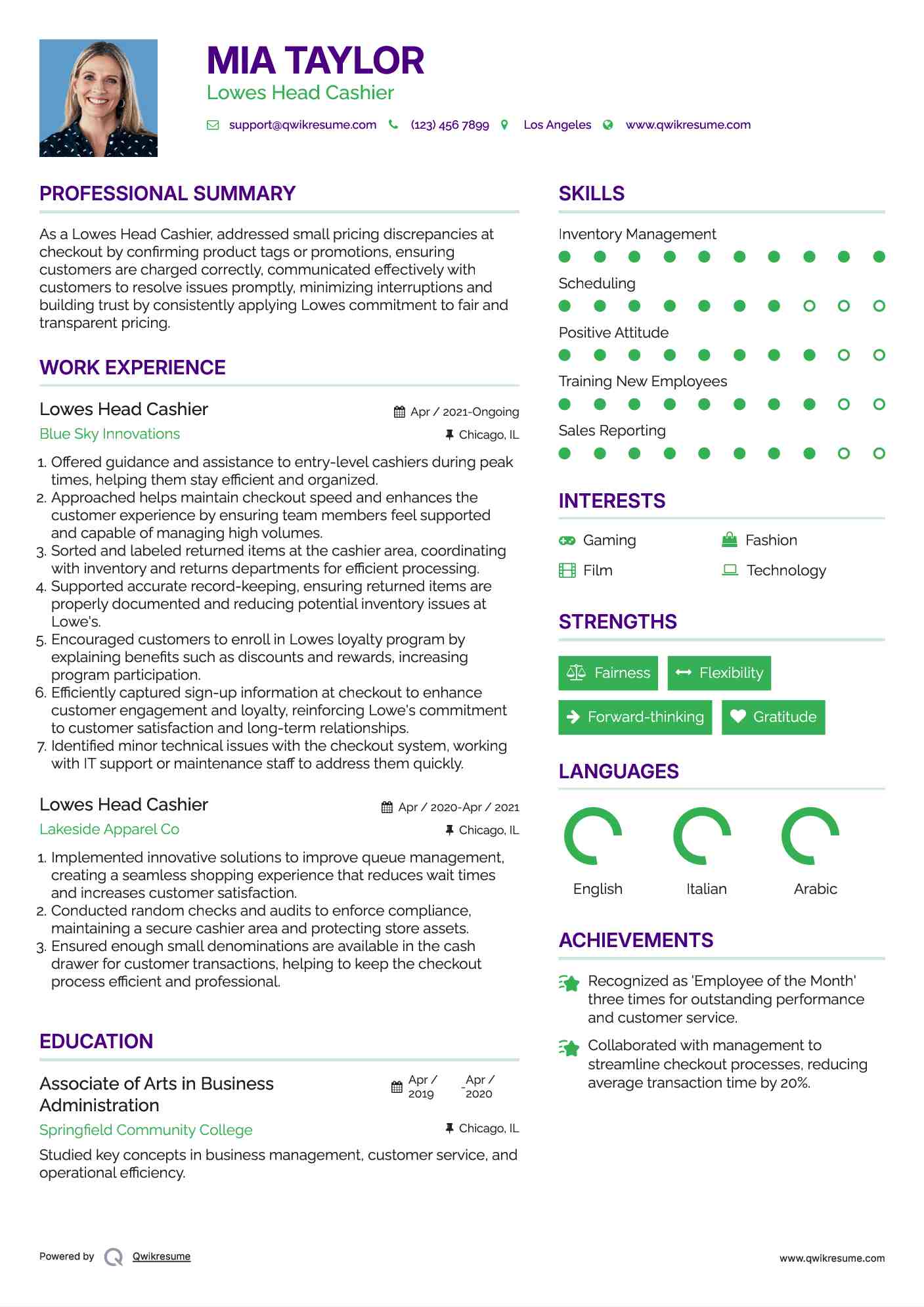 Lowes Head Cashier Resume Example