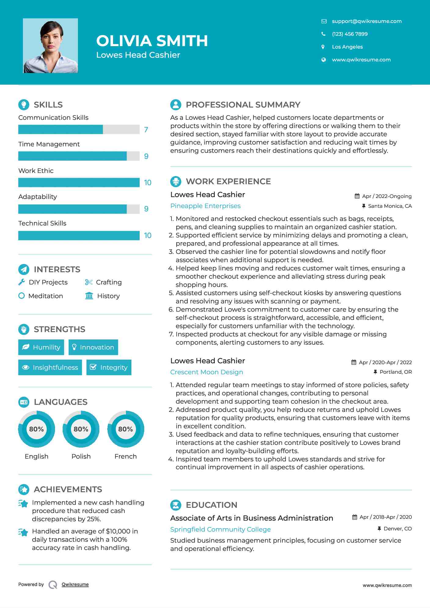 Lowes Head Cashier Resume Sample