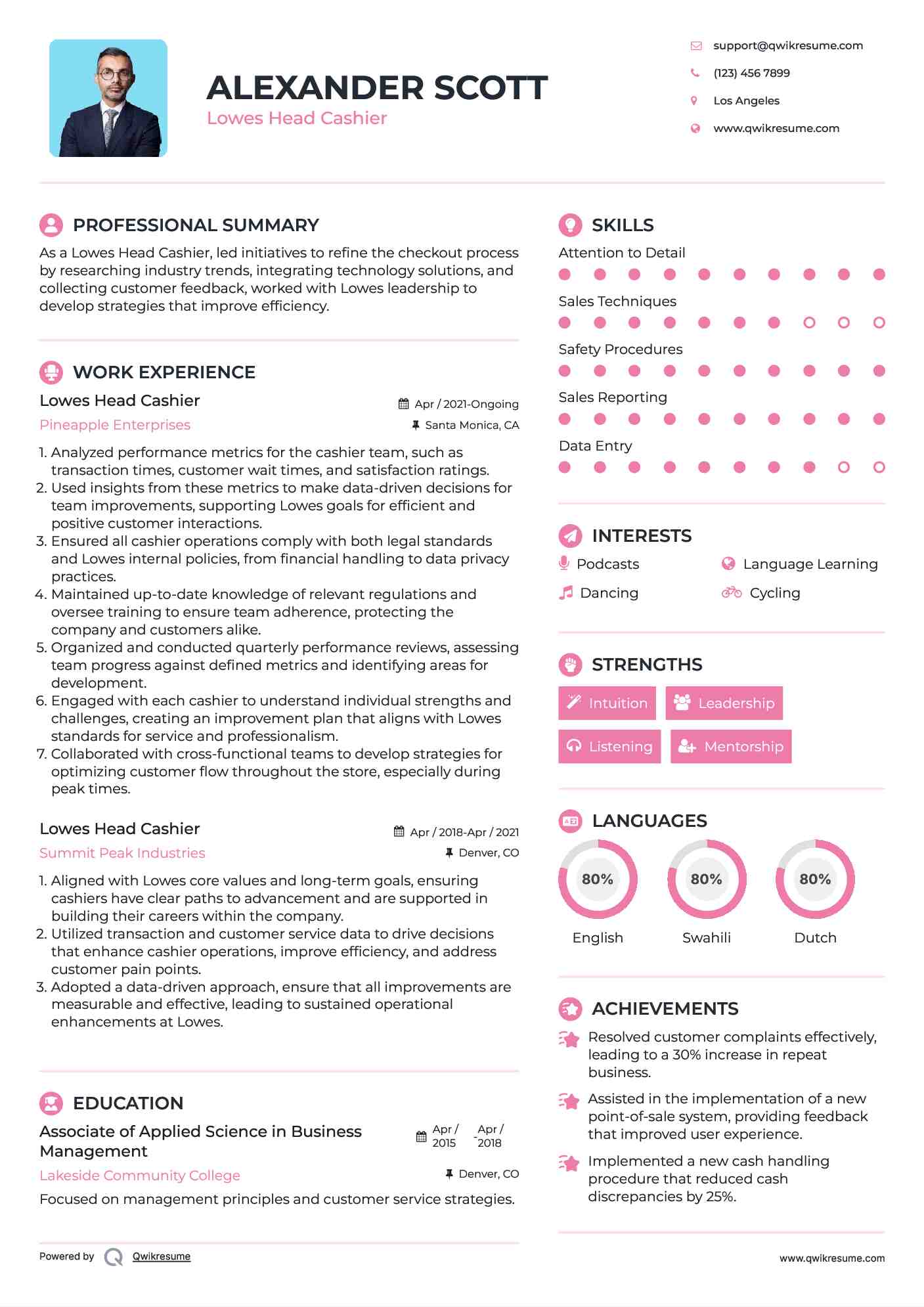 Lowes Head Cashier Resume Template