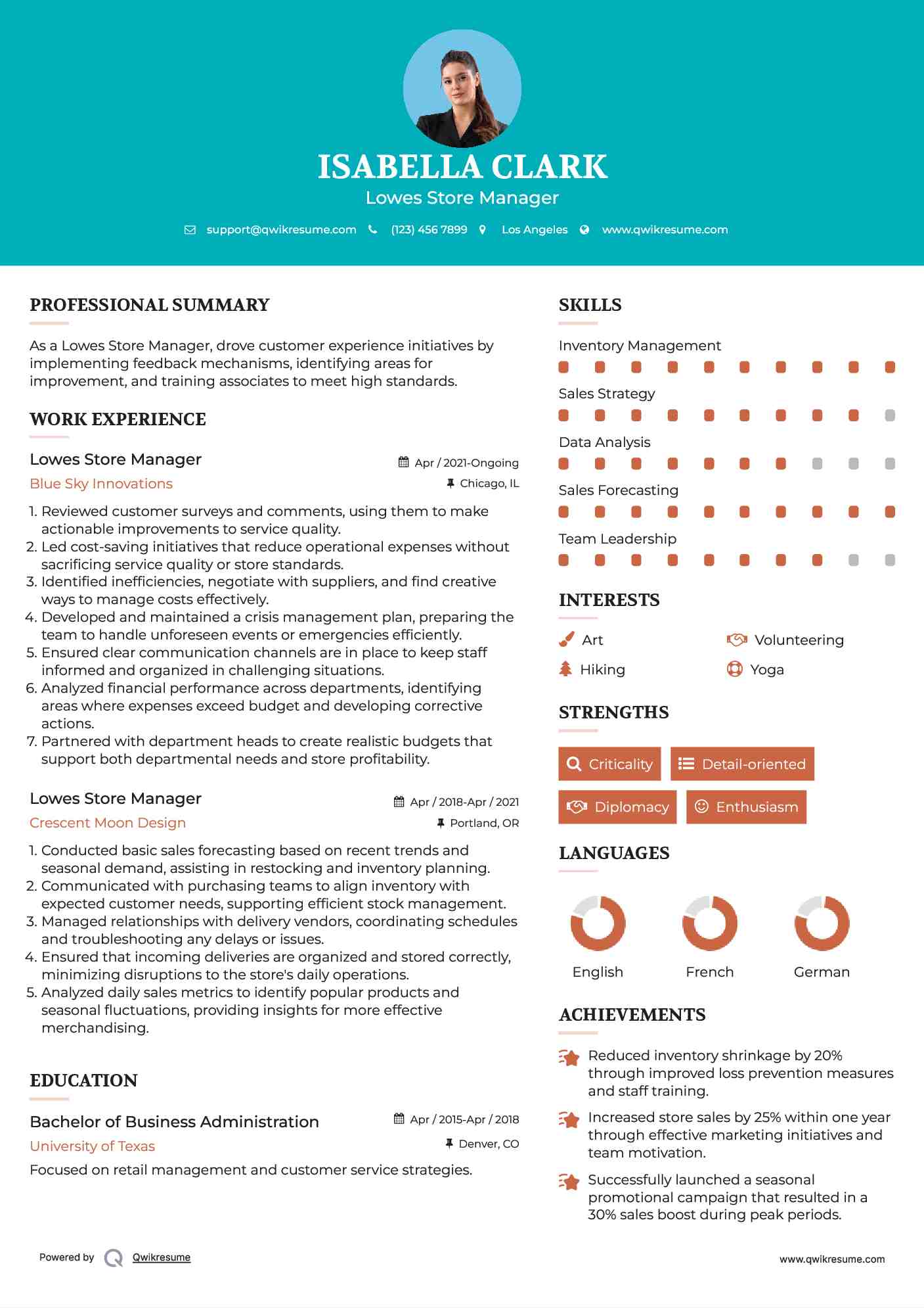 Lowes Store Manager Resume Example