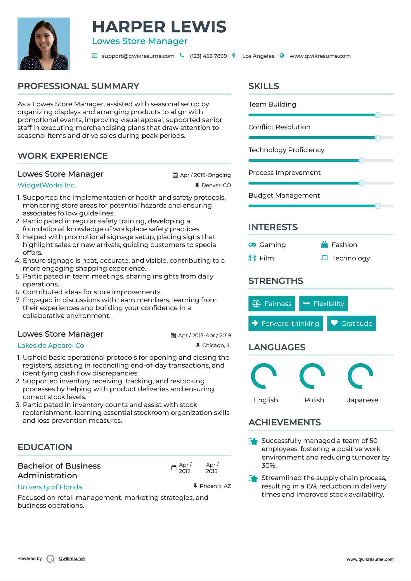 Lowes Store Manager Resume Model