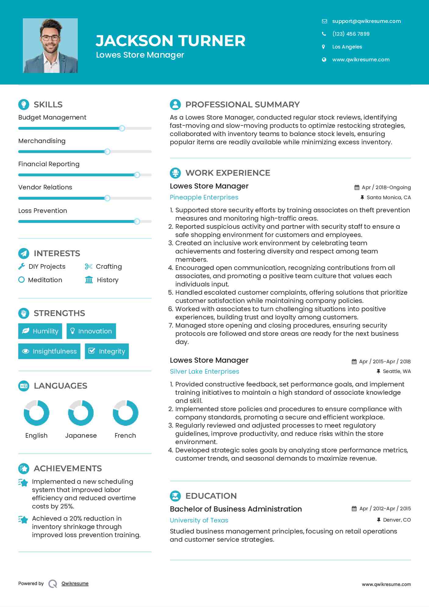 Lowes Store Manager Resume Sample