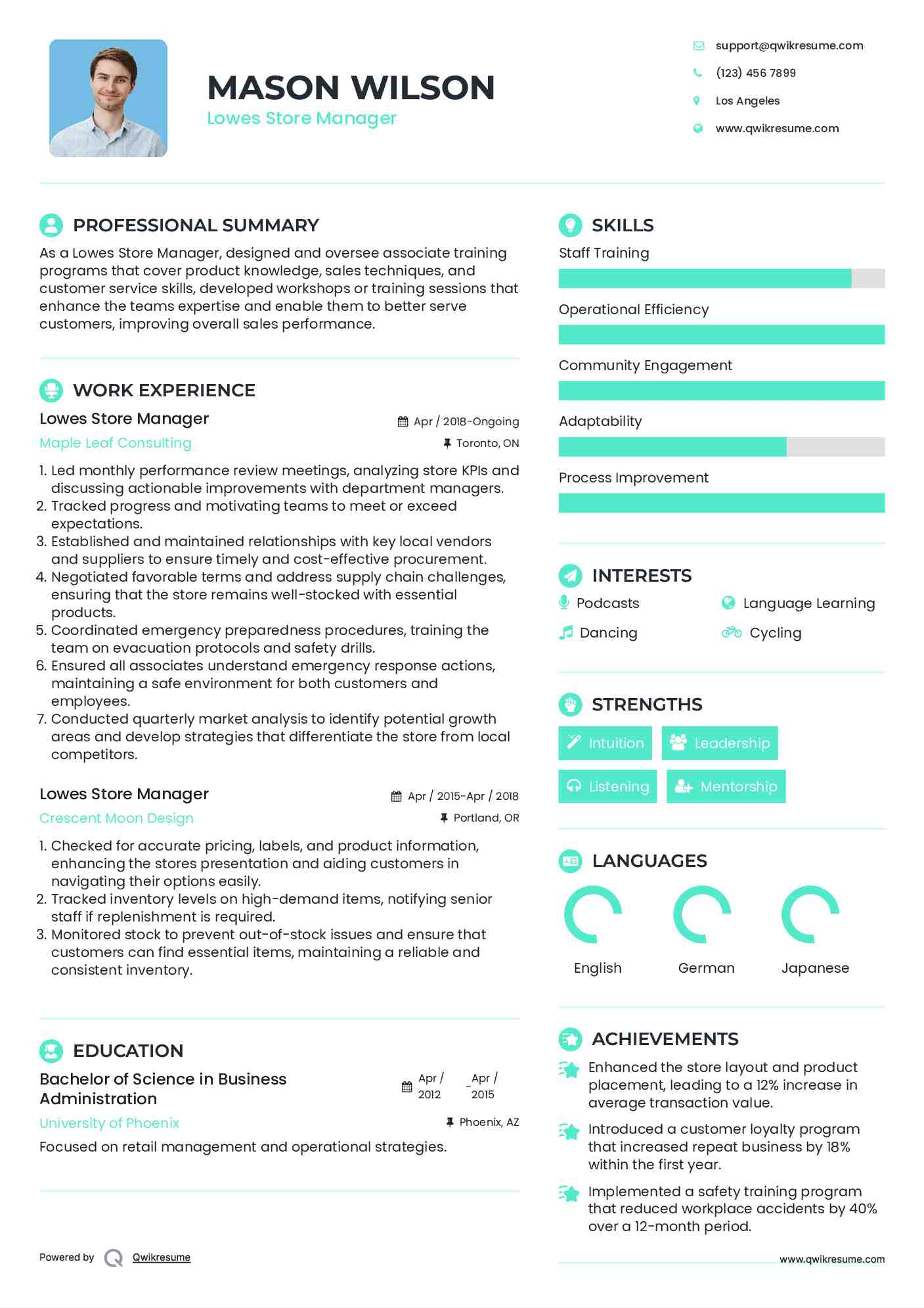 Lowes Store Manager Resume Template