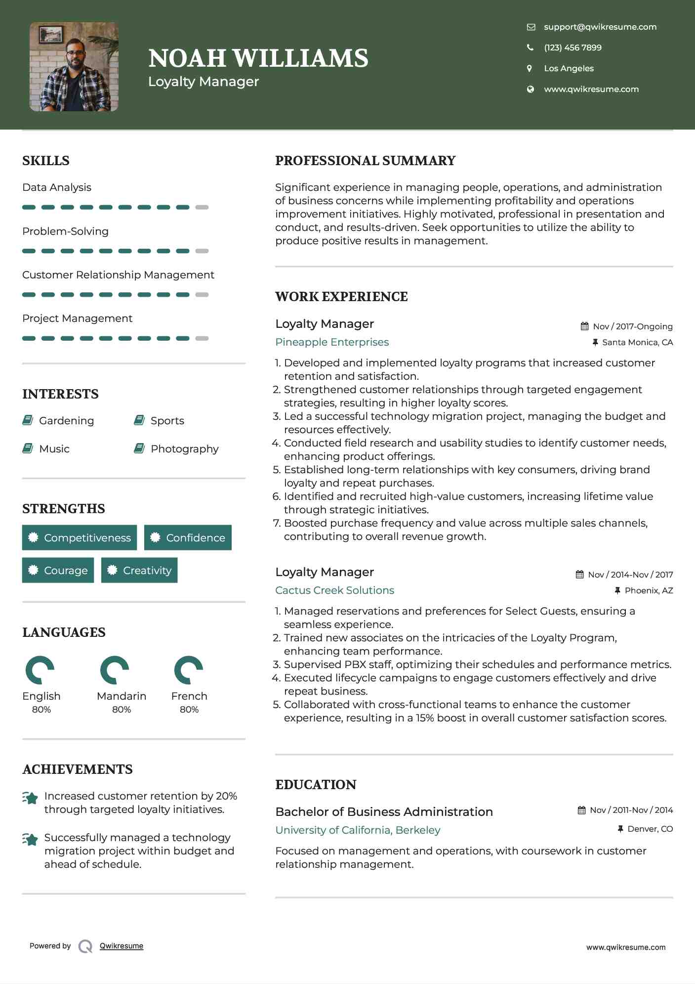 Loyalty Manager Resume Sample