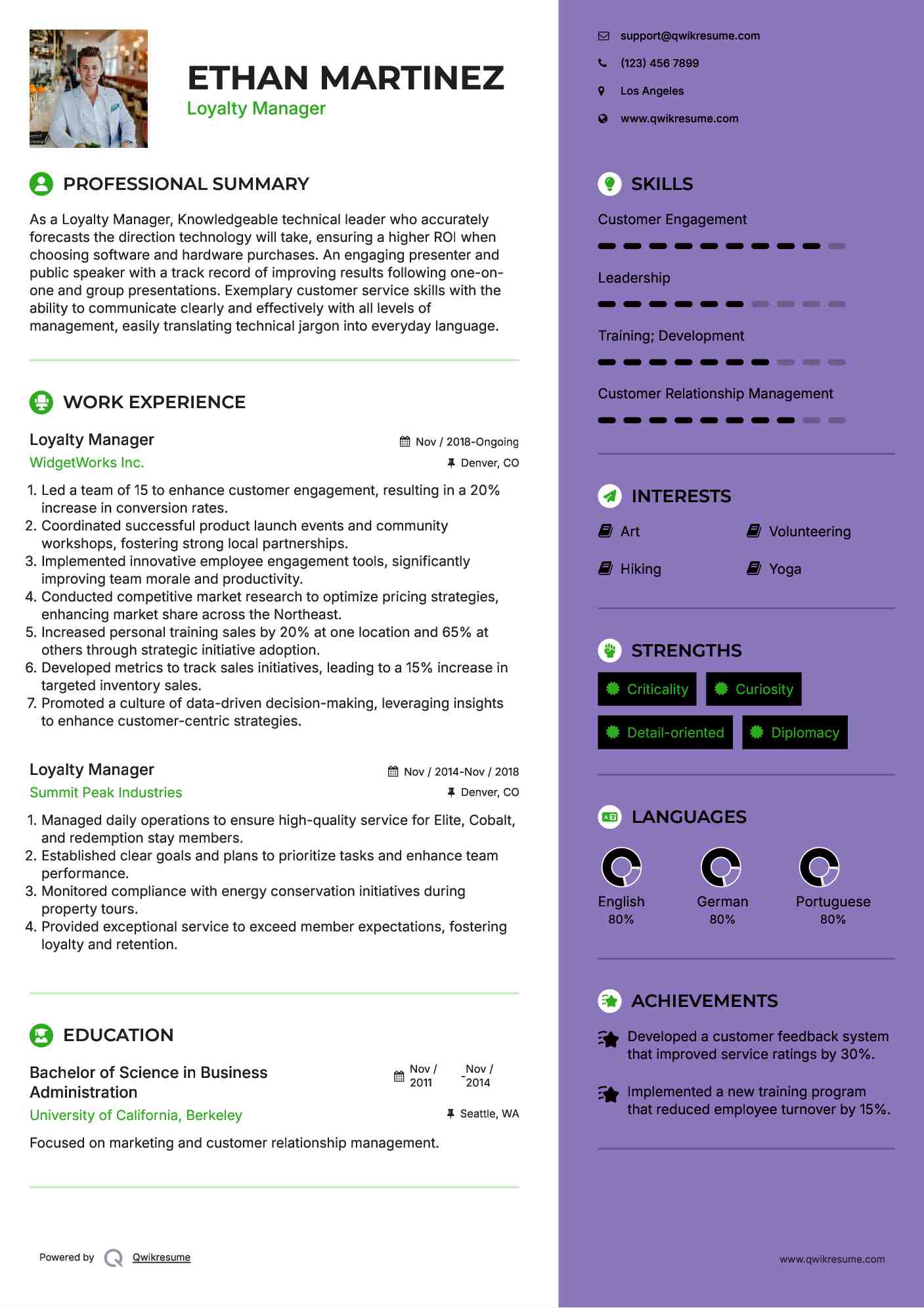Loyalty Manager Resume Template