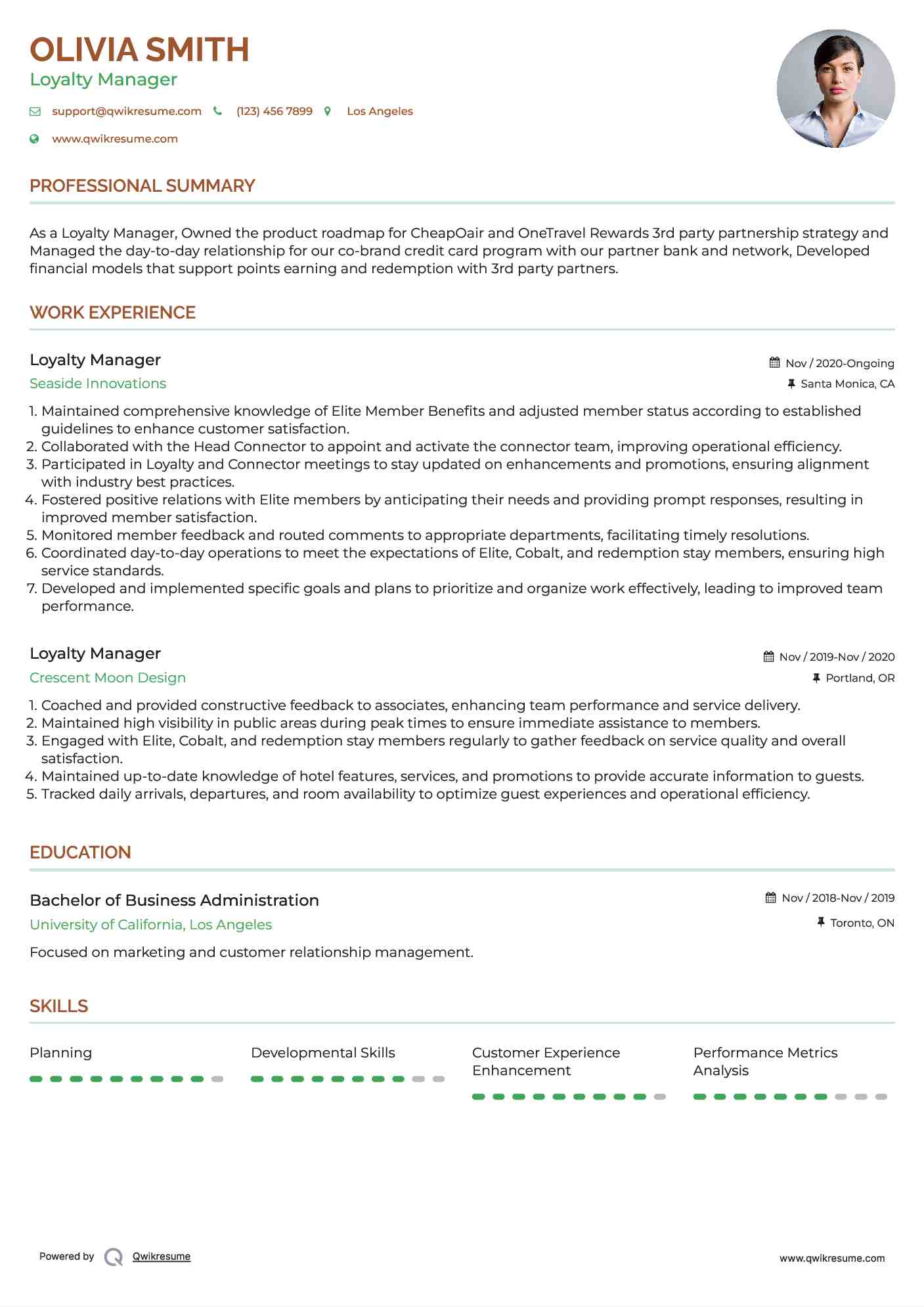 Loyalty Manager Resume Template
