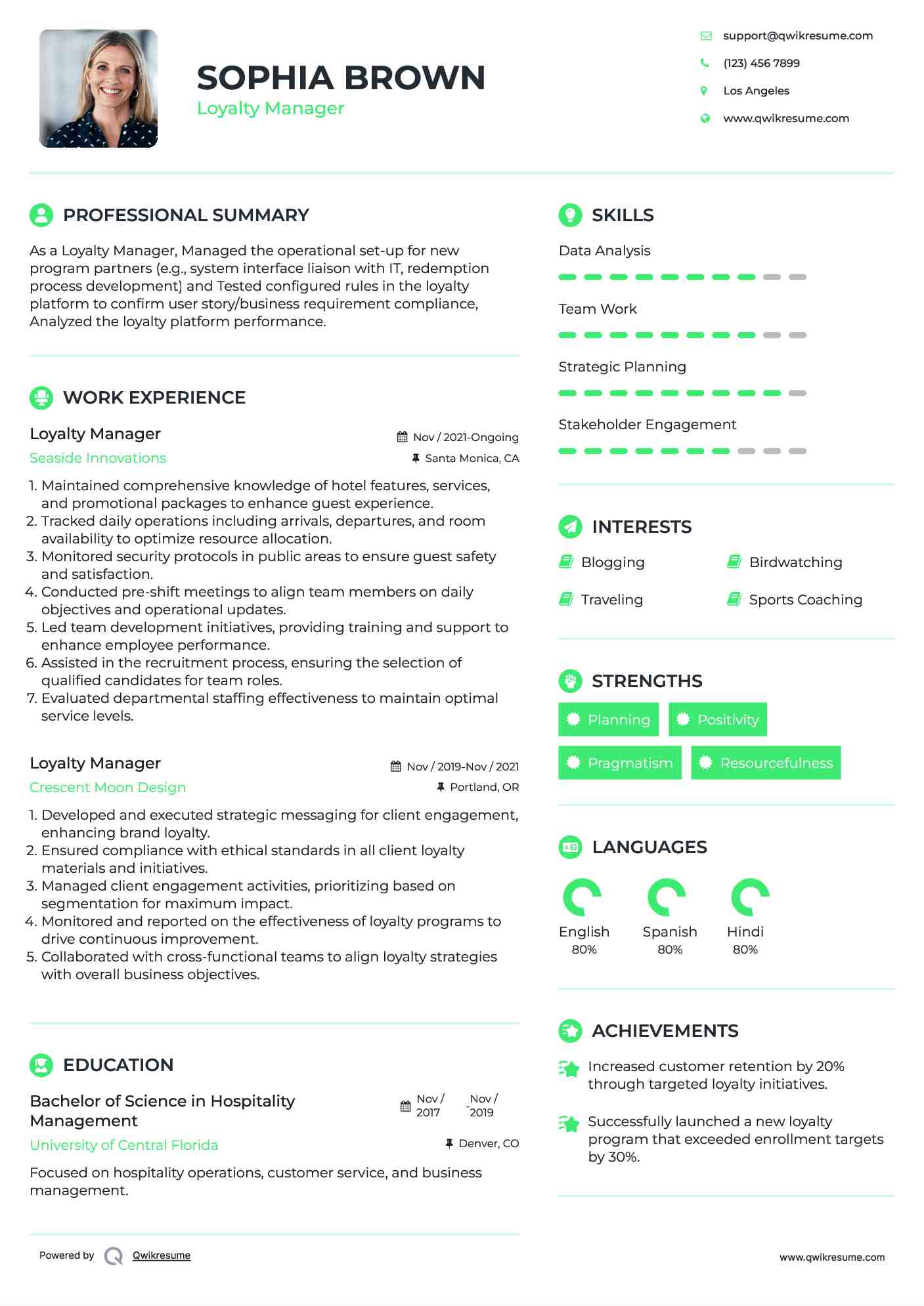 Loyalty Manager Resume Model