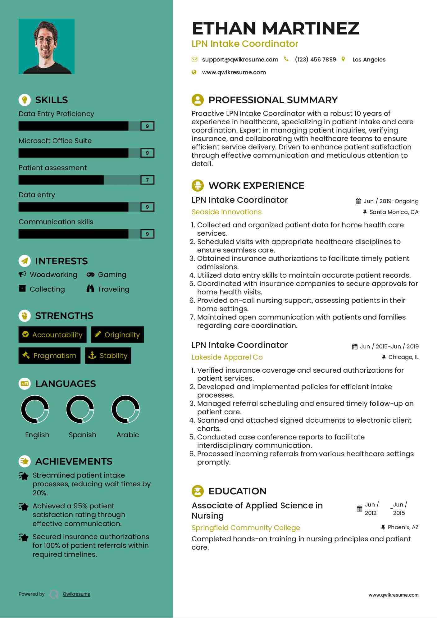 LPN Intake Coordinator Resume Example