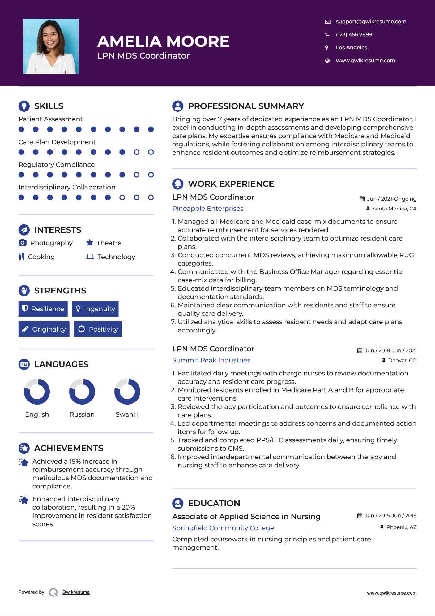 LPN MDS Coordinator Resume Template