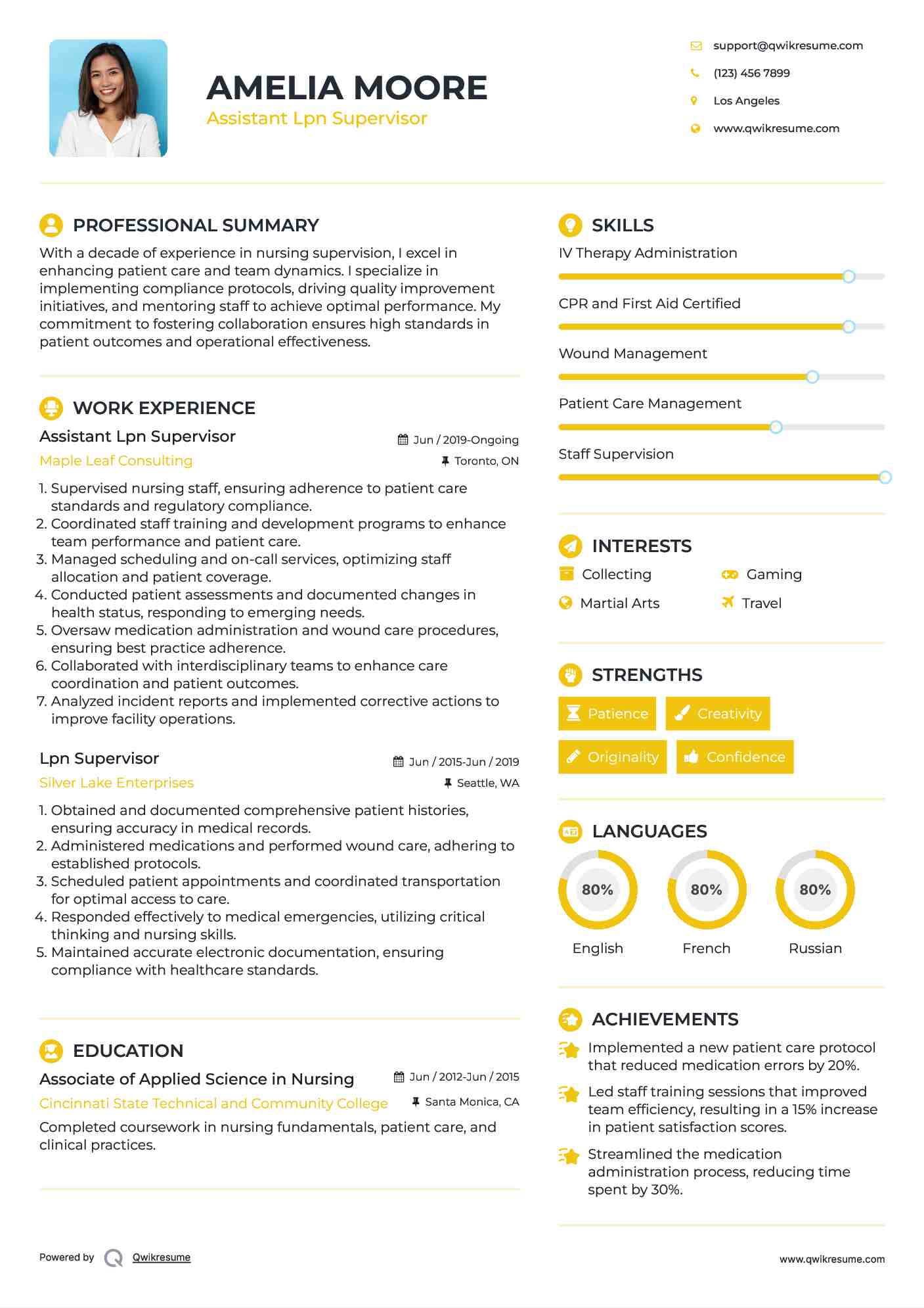 Assistant Lpn Supervisor Resume Sample