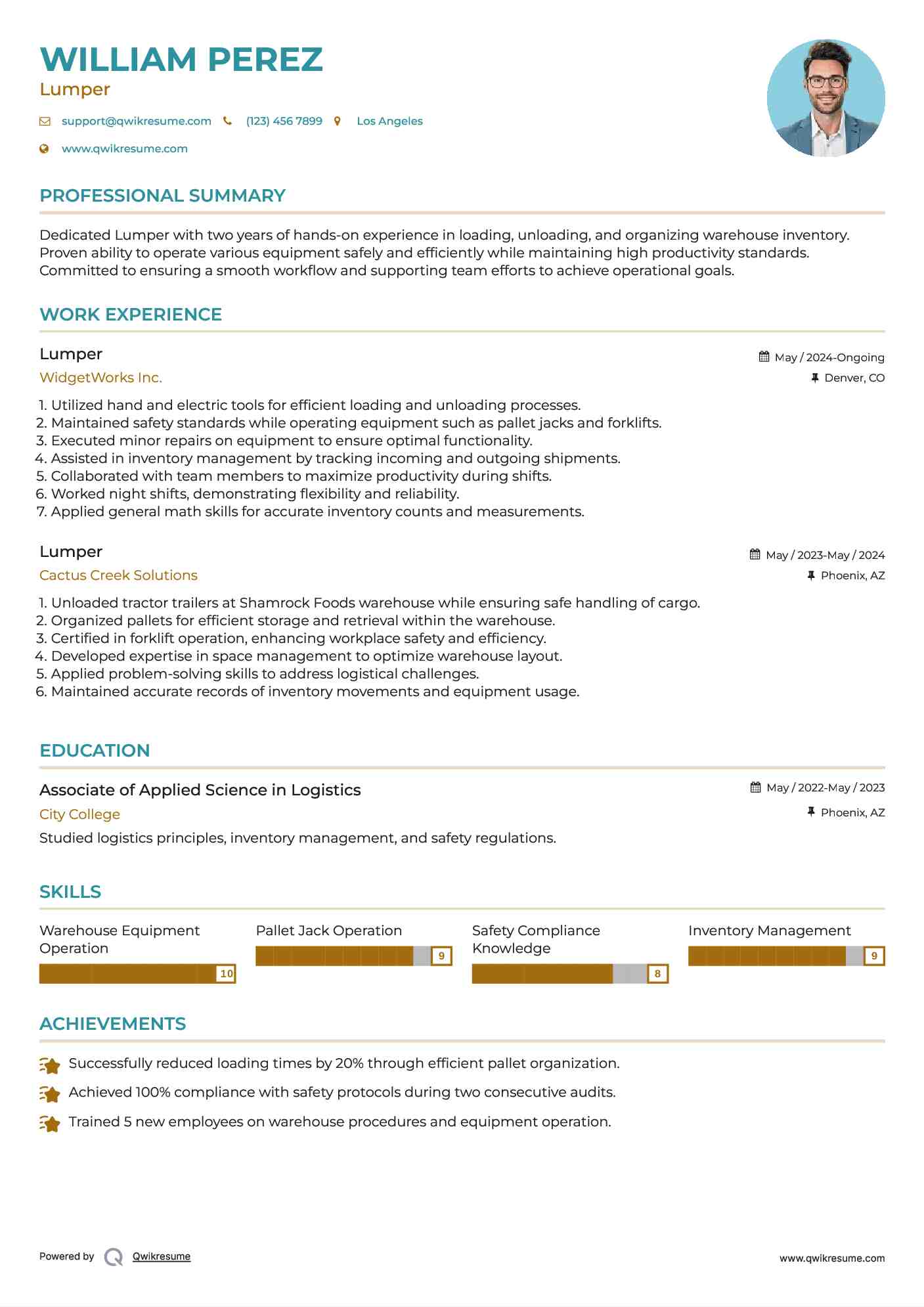 Lumper Resume Sample
