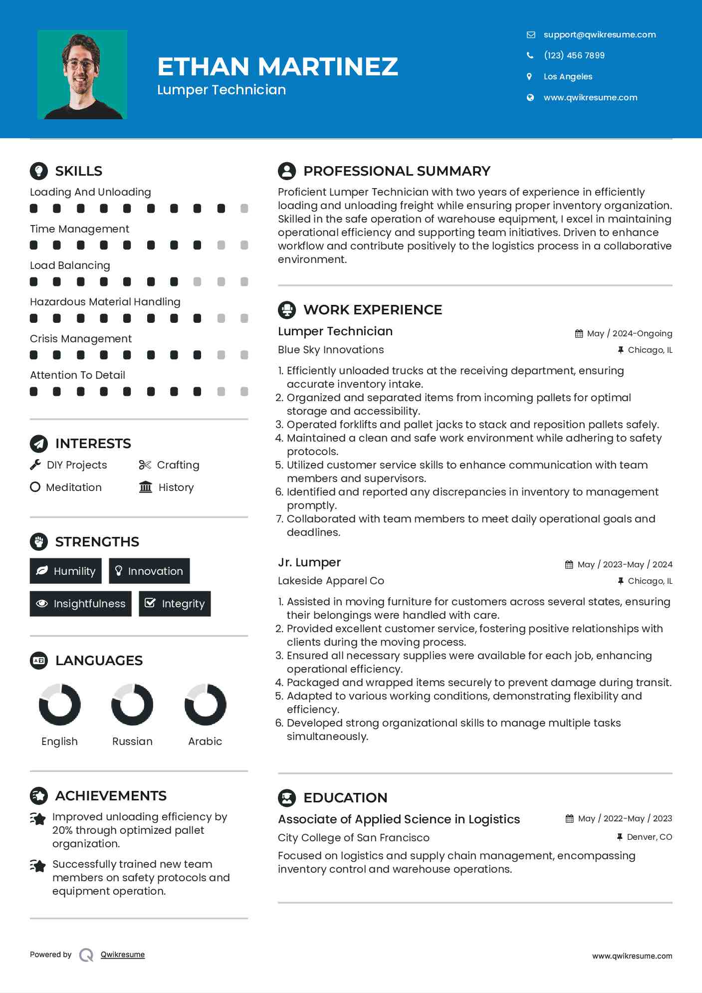 Lumper Technician Resume Template
