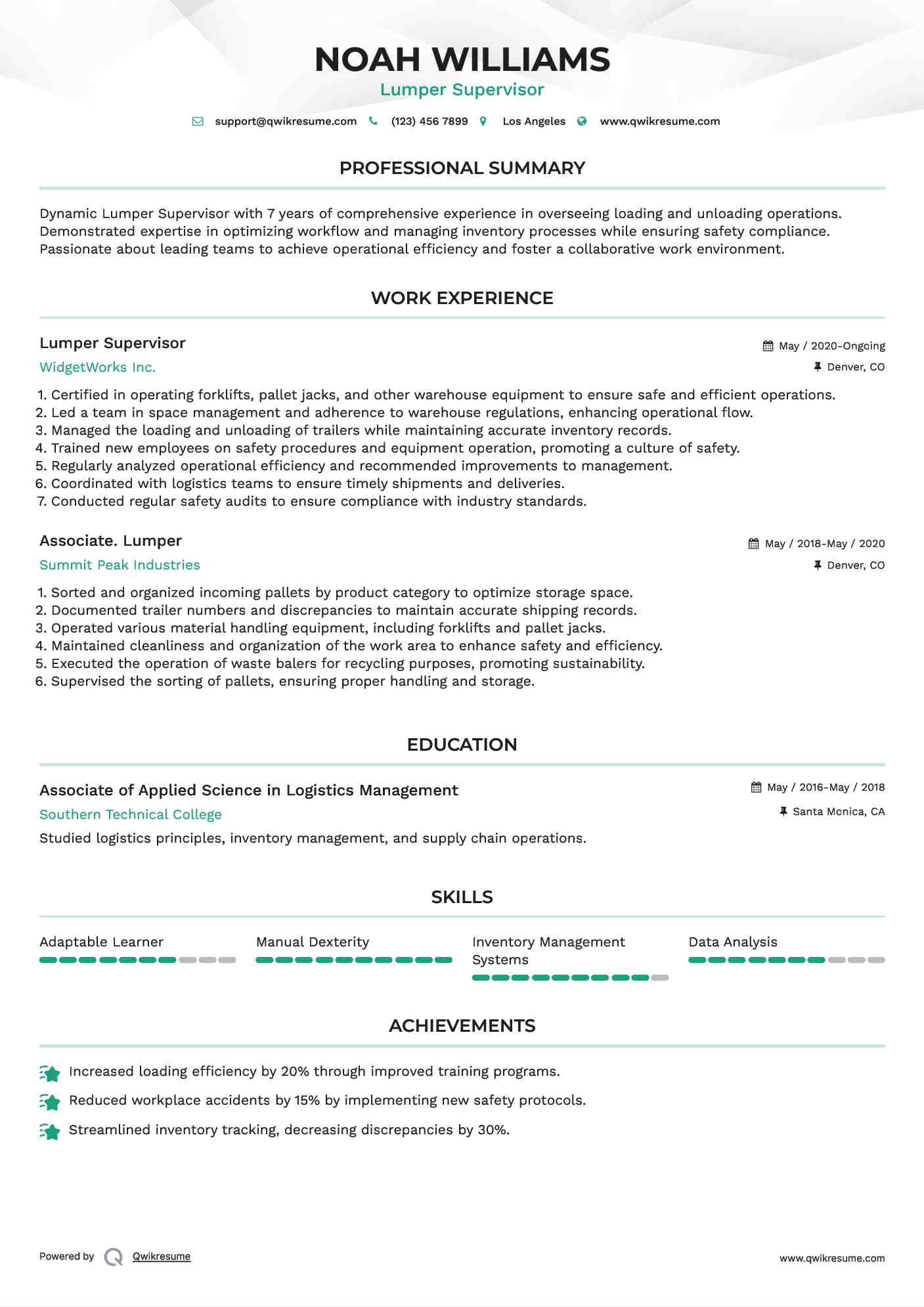 Lumper Supervisor Resume Format