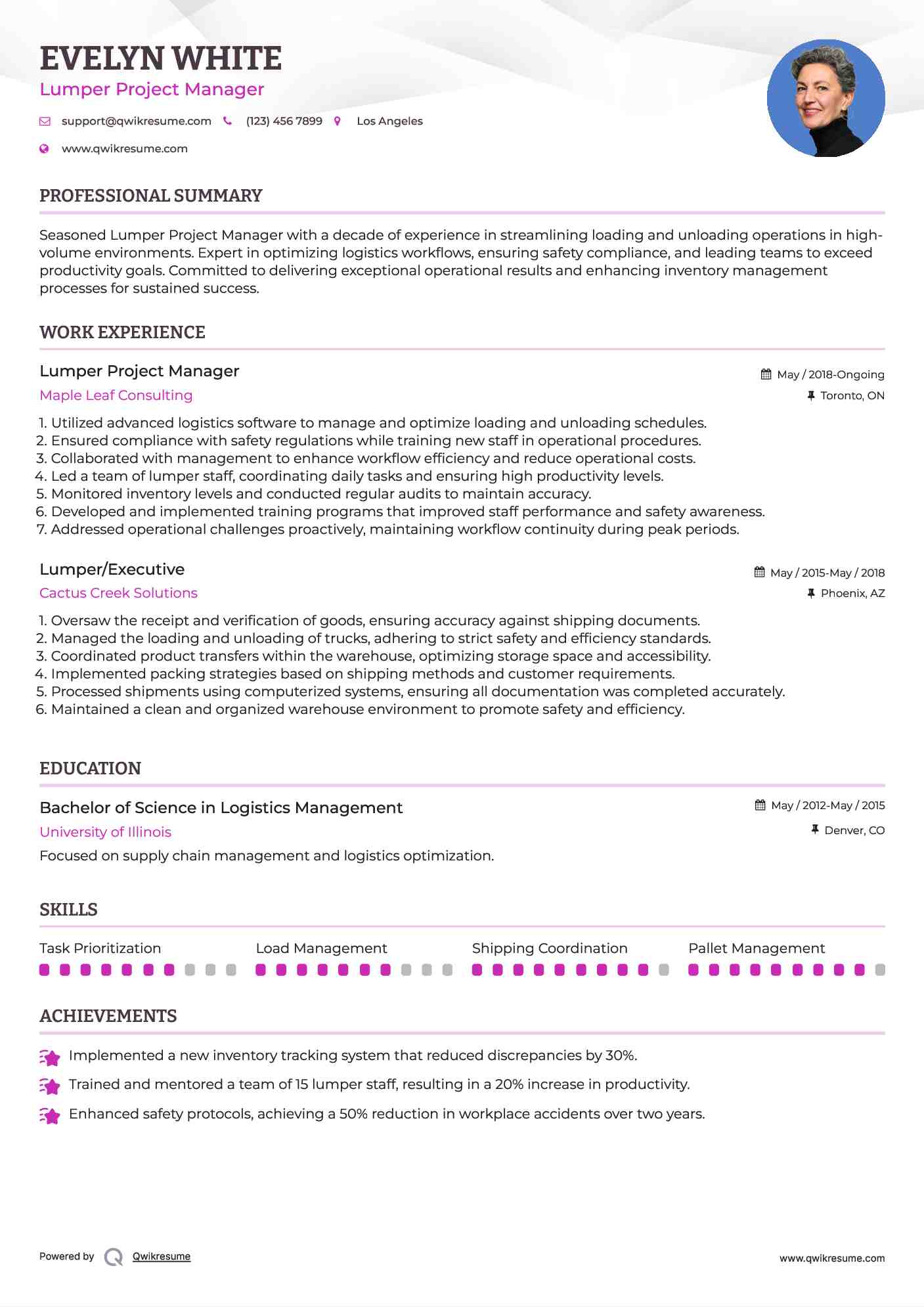 Lumper Project Manager Resume Model