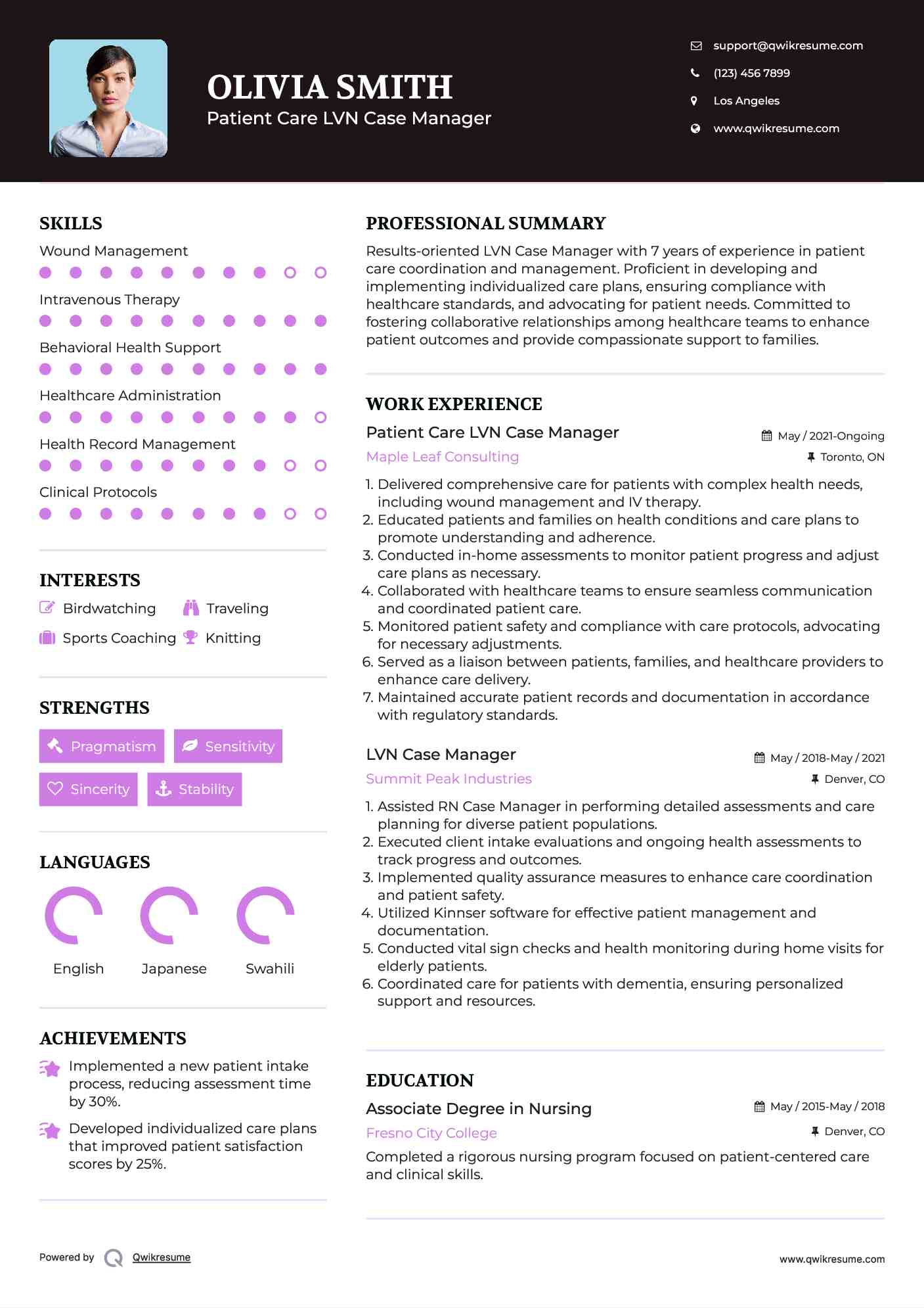 Patient Care LVN Case Manager Resume Sample
