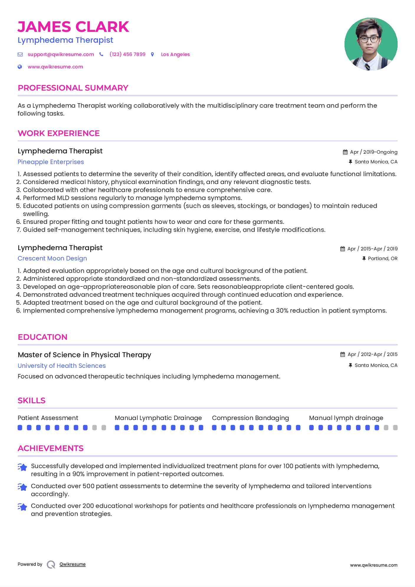 Lymphedema Therapist Resume Format