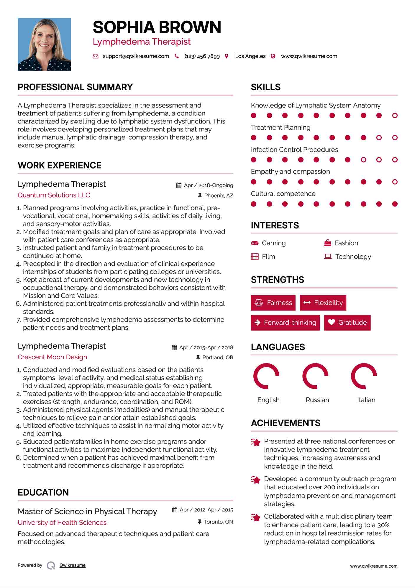 Lymphedema Therapist Resume Model