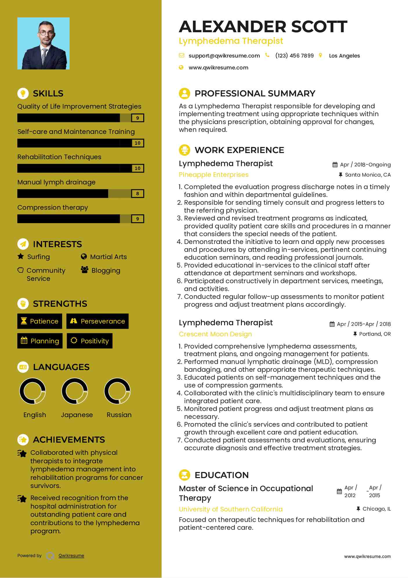 Lymphedema Therapist Resume Sample