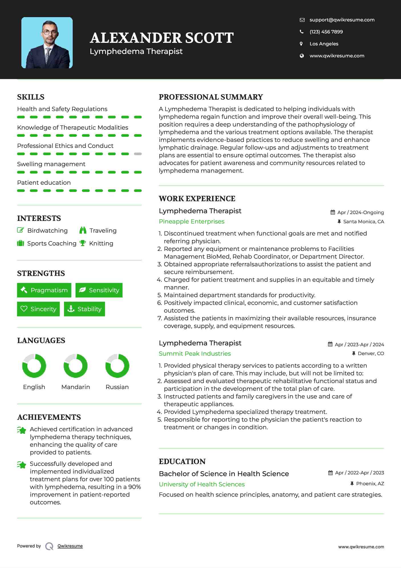 Lymphedema Therapist Resume Sample