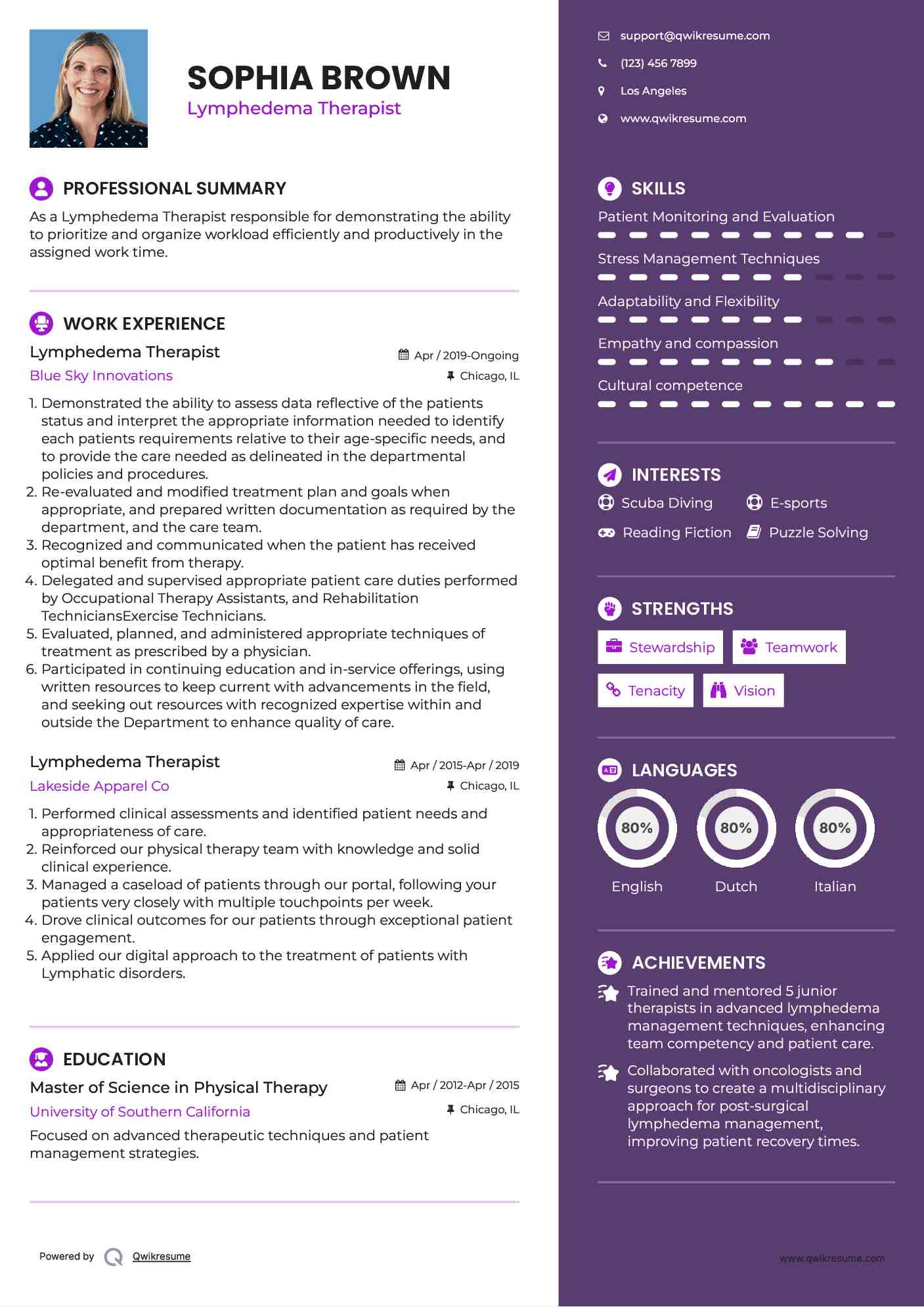 Lymphedema Therapist Resume Template