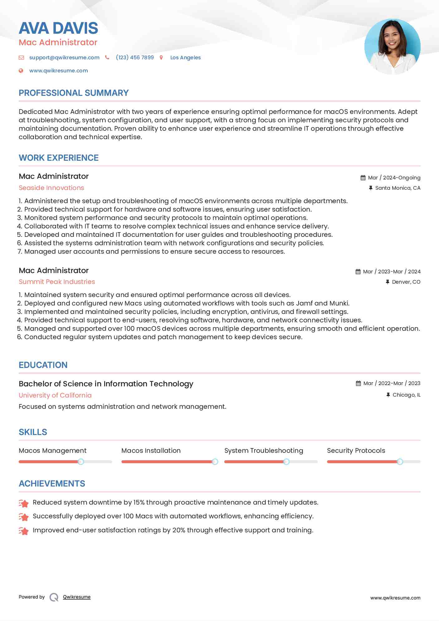 Mac Administrator Resume Example