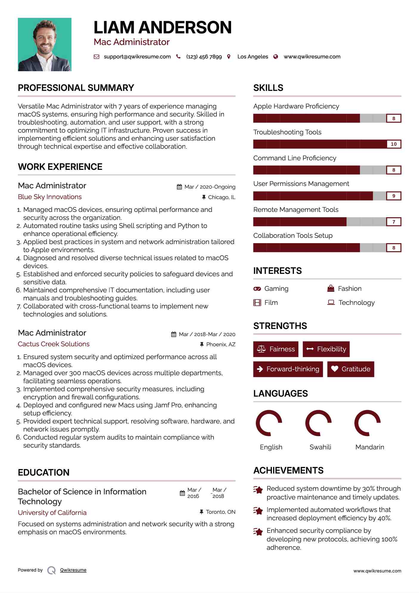 Mac Administrator Resume Model