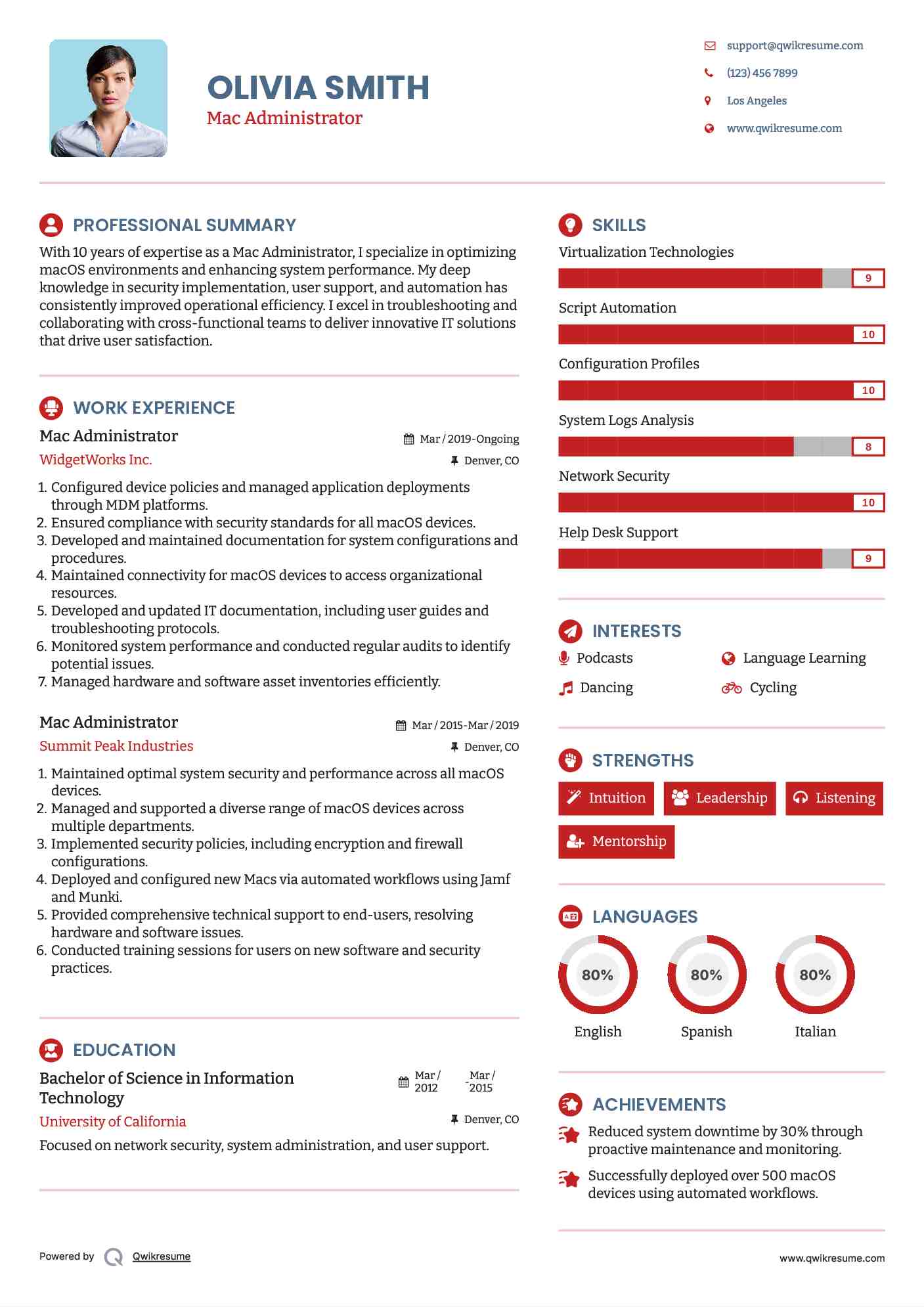 Mac Administrator Resume Model