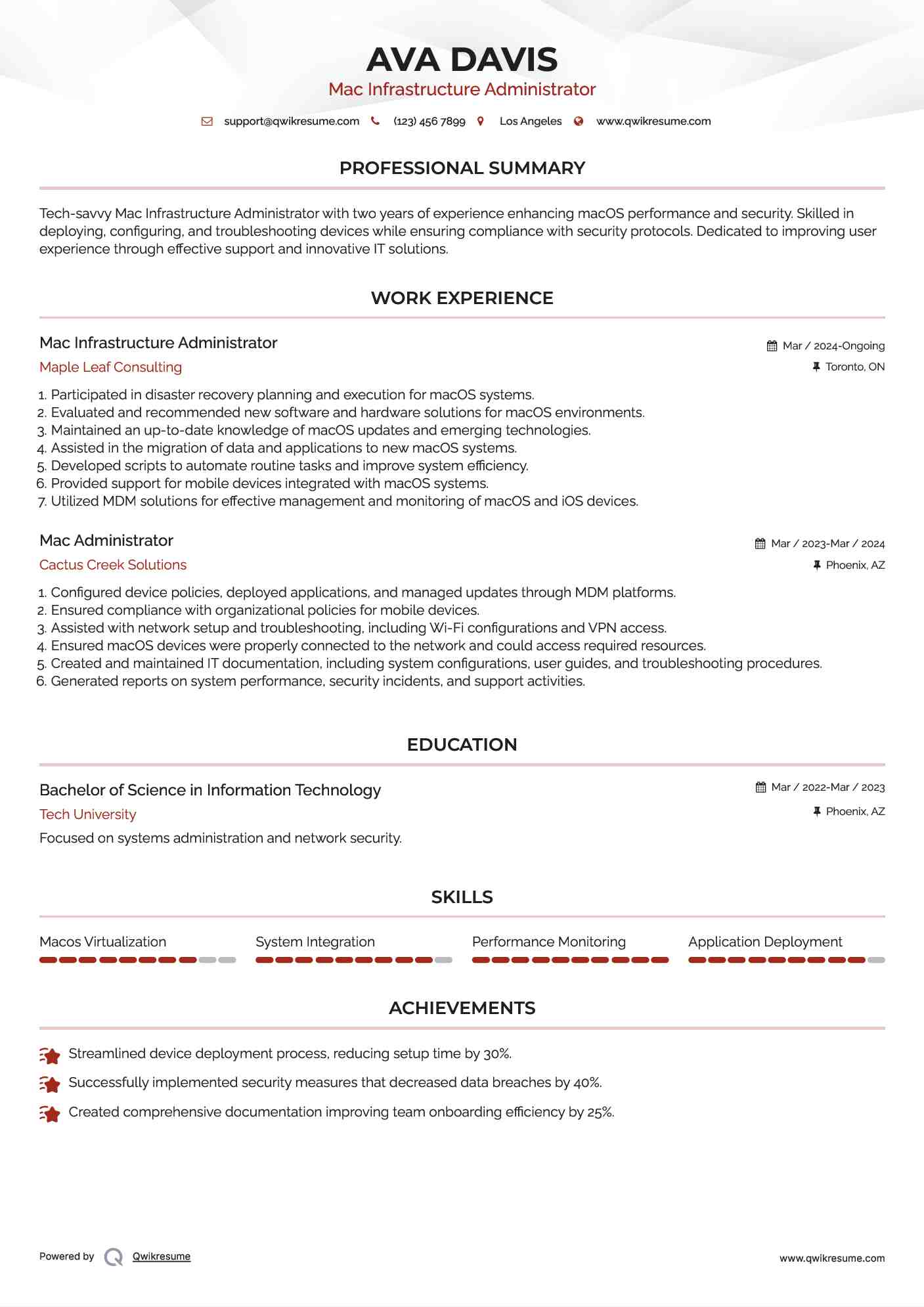 Mac Infrastructure Administrator Resume Example
